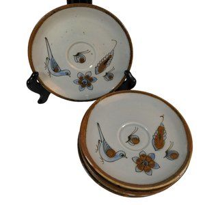 VTG Ken Edwards Tonala Mexico Pottery Set 5 Saucers El Palomar Blue Birds 6.5"